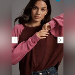 Anthropologie Pilcro Ruffled Raglan Thermal Top shirt pink burgundy M
